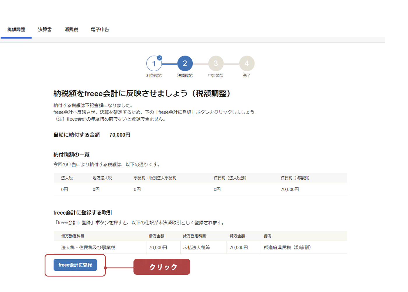 イメージ図：税額調整画面