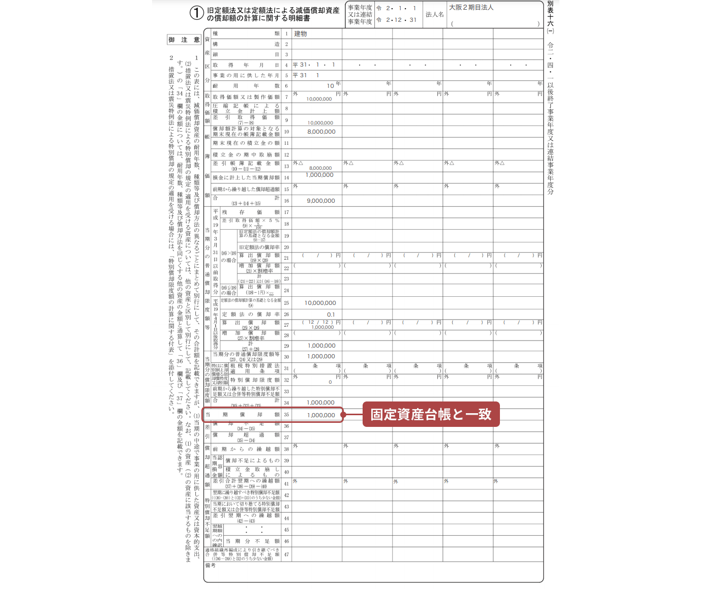 画面イメージ：別表十六（一）