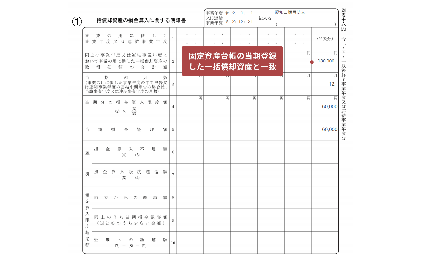 画面イメージ：別表十六（八）