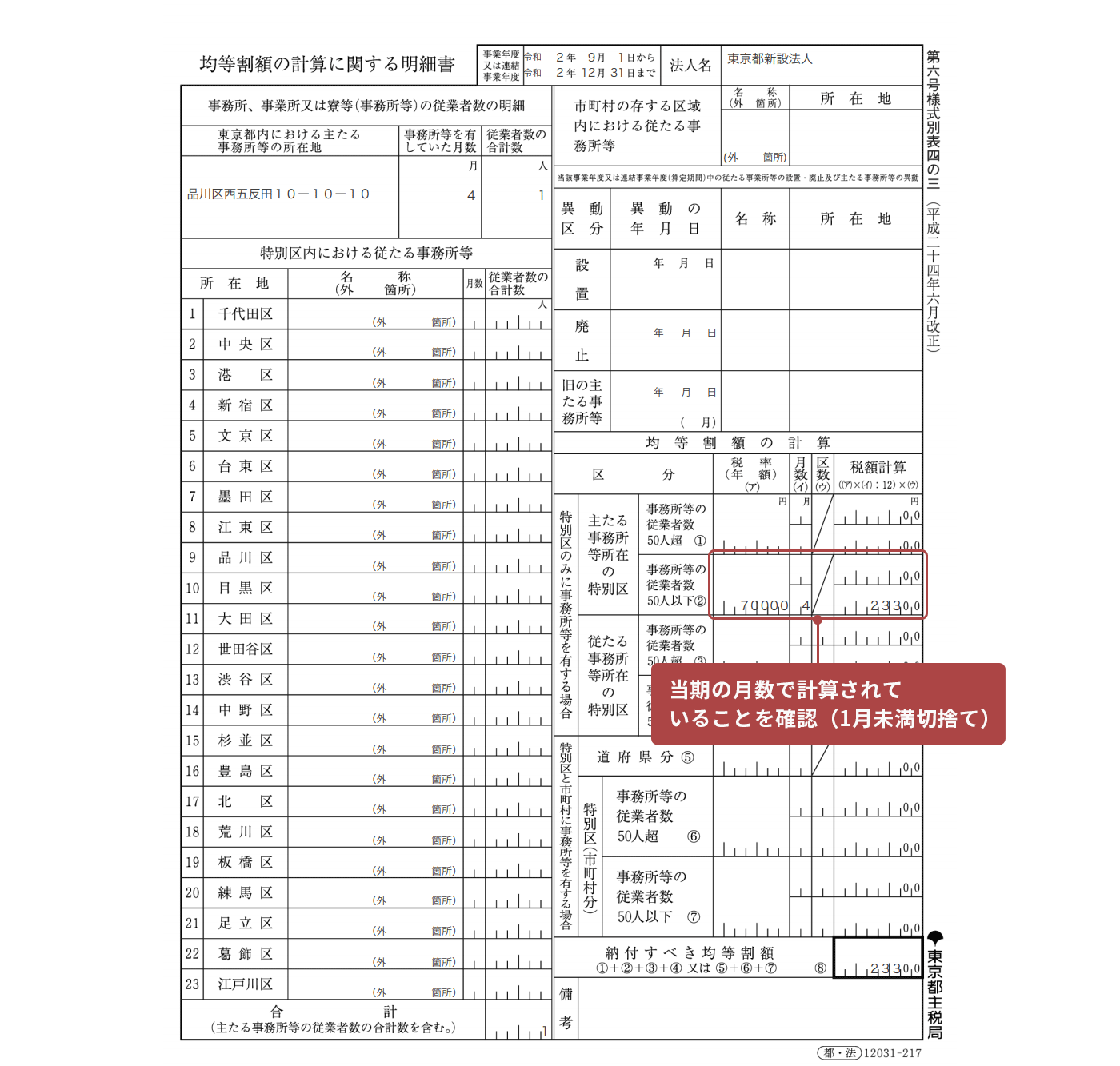 画面イメージ：第六号様式別表四の三