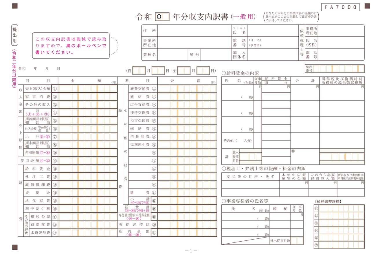 収支内訳書の記入項目