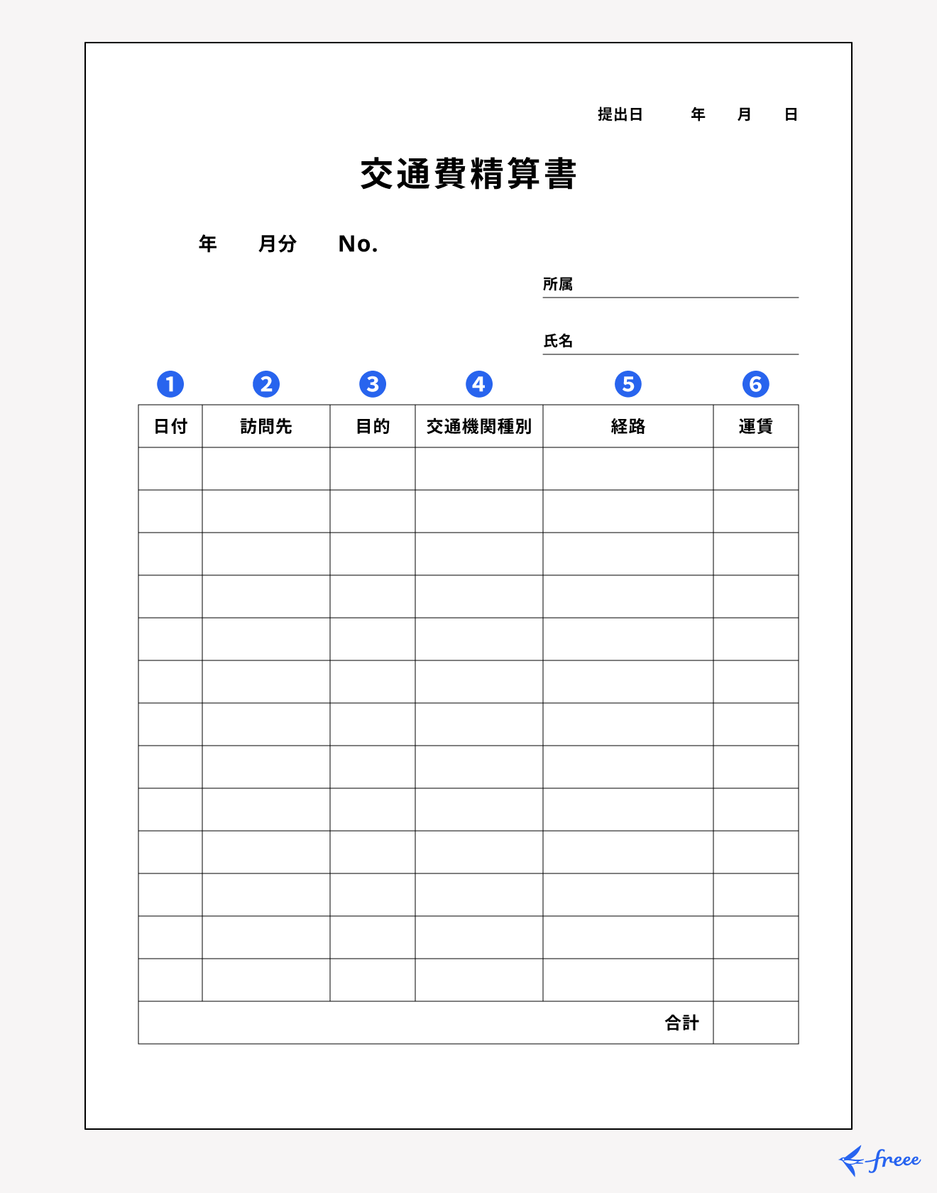 交通費精算書の記載項目