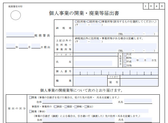 個人事業の開業・廃業等届出書