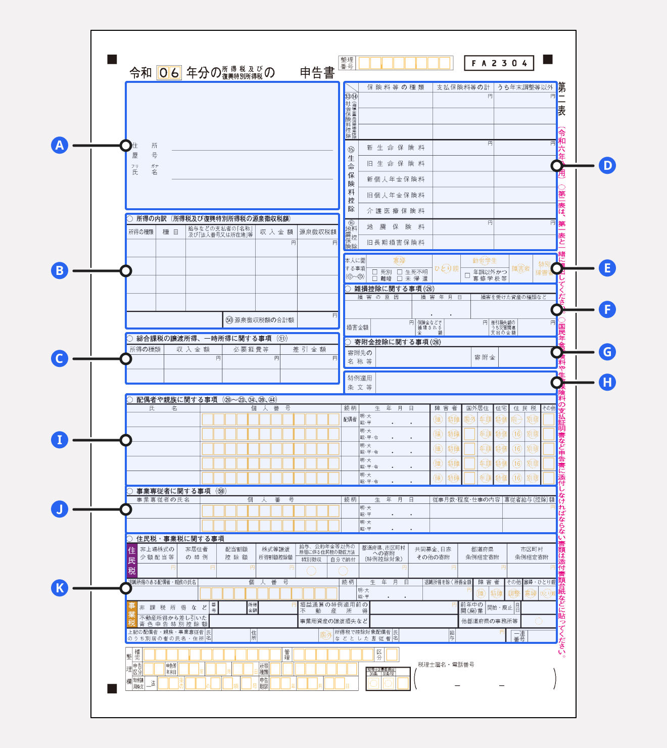 確定申告書 第二表の見方と書き方