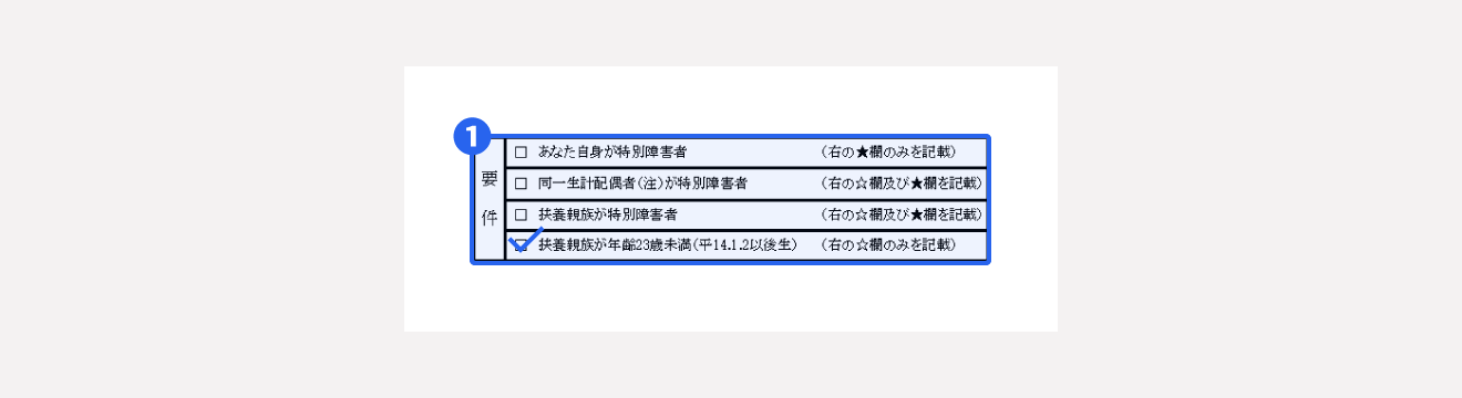 「要件」欄の該当項目にチェックを入れる