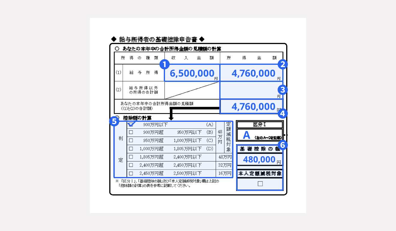 給与所得者の基礎控除申告書（ナンバリング）