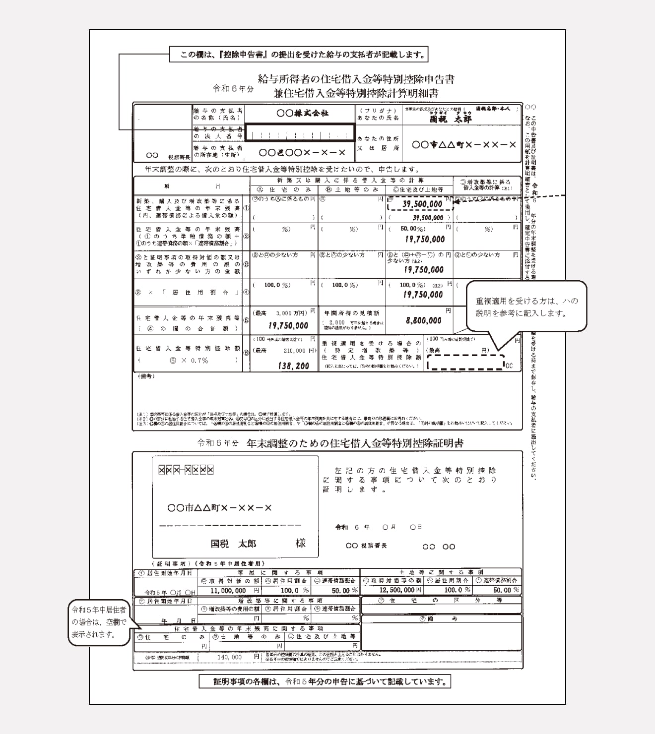 人事労務（payroll）給与所得者の（特定増改築等）住宅借入金等特別控除申告書 兼 （特定増改築等）住宅借入金等特別控除計算明細書