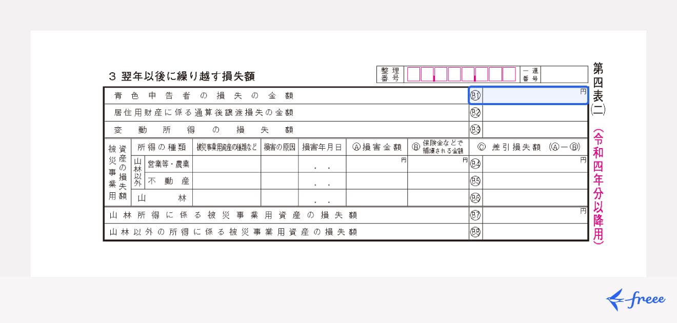 翌年以後に繰り越す損失額